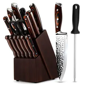 748899257531 KROWALLU Knife Set Kitchen Block Wooden Steel
