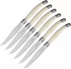LAG6W-6PC-WHITE-CASE LAGUIOLE Handle Serrated Blade Steak