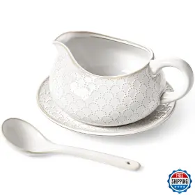 B0DG5L6F54 LE TAUCI Gravy Boat Ladle Saucer Stand Ceramic Tr