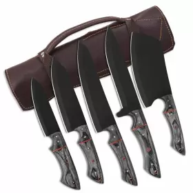 GK-203 LEATHER PHOBIA Kitchen Knife Set Stonewashed Steel