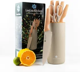 990312454373 LEELOU Knife Block Set High Carbon Steel Khaki