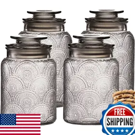 B09SKGQ53D LERAZE Glass Canister Set Airtight Lids Kitchen