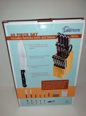 LB2815 LEXIHOME Set Cutlery Santoku Knife Wood Block Kitchen