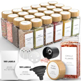 B0C4LB4QYL LIVABL Glass Spice Jars Lids Labels Container Set