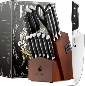 LT1501-15P-HLW-CA LIVTEK Knife Set Block Kitchen High Carbon
