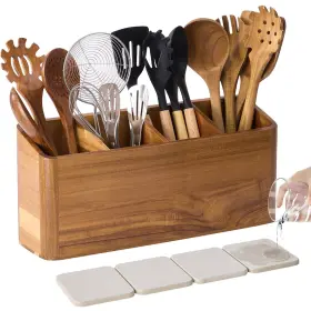 B0FF44WZQ1 LOHONER Acacia Wood Kitchen Utensil Holder