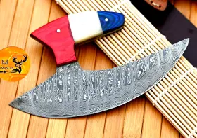 1909 M-DAMASCUS Forged Steel Chef Ulu Knife Alaskan Kitchen #2