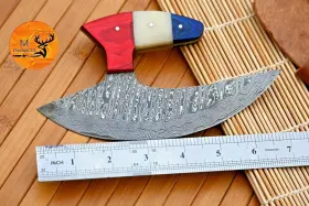 1909 M-DAMASCUS Forged Steel Chef Ulu Knife Alaskan Kitchen #3