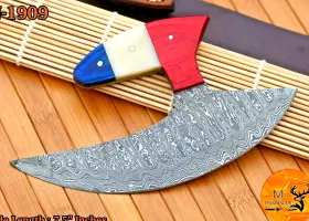 1909 M-DAMASCUS Forged Steel Chef Ulu Knife Alaskan Kitchen