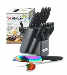 734602129790 MARCO ALMOND Knife Set Block Rainbow Titanium