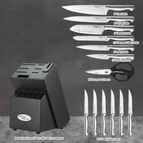 746362488901 MARCO ALMOND Knife Set Block Steel Chef Cutlery #2