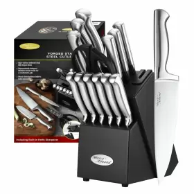746362488901 MARCO ALMOND Knife Set Block Steel Chef Cutlery