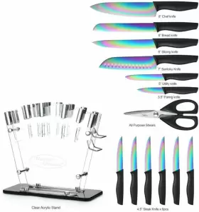 779675561184 MARCO ALMOND Knife Block Set Rainbow Steel Se #2