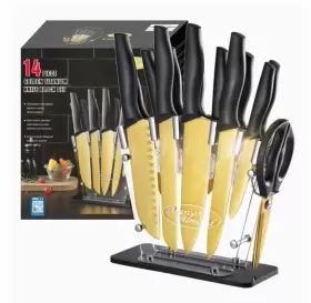 KYA23 MARCO ALMOND Knife Set Steel Titanium Display Stand