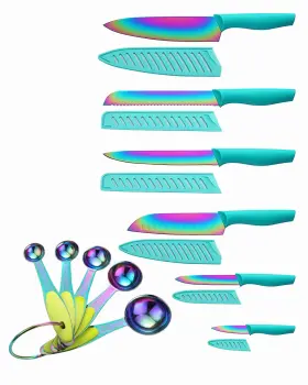 KYA37B MARCO ALMOND Knife Set Spoons Blade Guards Measuring