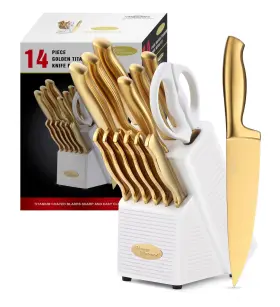 VES891 MARCO ALMOND Knife Set Block Coated