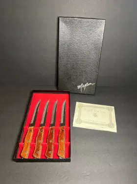 CTGB4 MAXAM Set Wooden Handle Steak Knives Blades Box