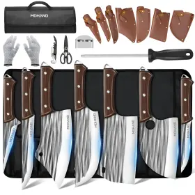 975282123140 MDHAND Butcher Knife Set Roll Bag Forged Serbian