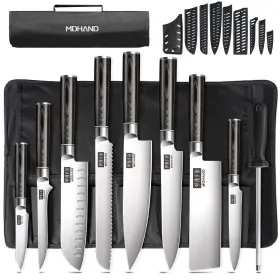 MDHAND-9PCS MDHAND Chef Knife Set Roll Bag Sharpener