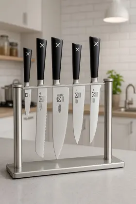 M19100 MERCER Culinary Knife Set Steel Glass Block