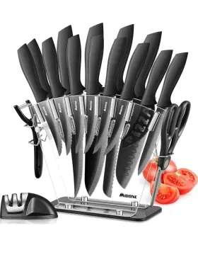 HX-17KFS3 MIDONE Knife Set Steel Blade Acrylic Block