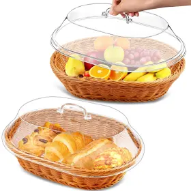B0D9VSDGM3 MILKARY Pack Wicker Bread Basket Acrylic Lid Bask