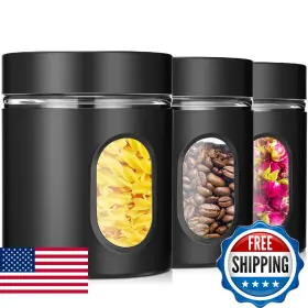 B0FRGJC9BN MIMOROU Steel Canister Set Glass Windows Kitchen