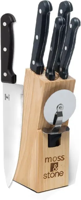 744759395283 MOSS STONE Steel Serrated Knife Set Kitchen High