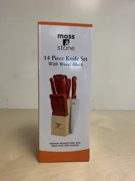 KN-SET-14R-WDN MOSS STONE Knife Block Set Steel Forged Knives