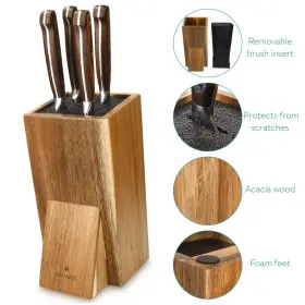 063004017234 NAVARIS Knife Block Holder Acacia Wood Stand #3