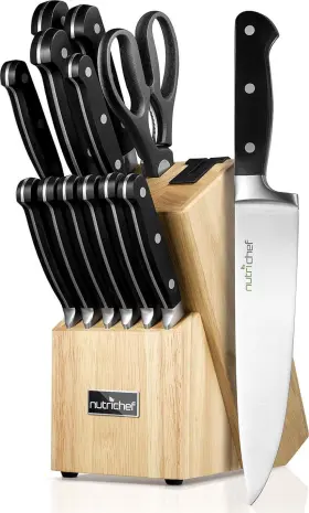 NCKNS13 NUTRICHEF Kitchen Knife Set Wooden Block Precision