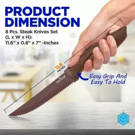 NCSK8BW NUTRICHEF Steak Knives Set Dishwasher Safe Stick #2