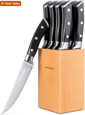 313100925921 OAKSWARE Steak Knives Set Serrated Knife Beech