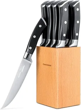 445007238248 OAKSWARE Steak Knives Set Serrated Block Ger