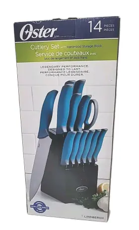 8100714 OSTER Lindbergh Steel Cutlery Knife Set Wood Block