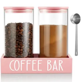 B0DFM2N13P OUTNILI Pink Glass Coffee Canister Set Pack Sugar
