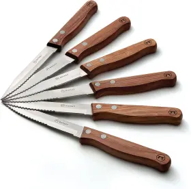313025055048 OUTSET Rosewood Handle Serrated Steak Knives Set