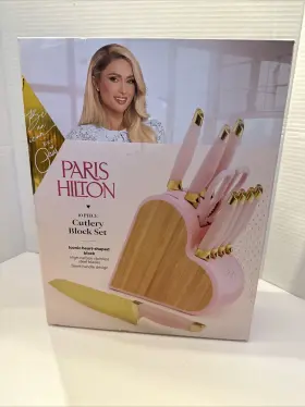 741393005882 PARIS HILTON Steel Knife Heart Block Set Pink