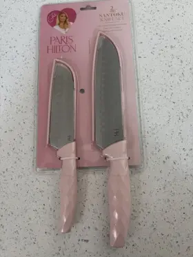 741393091519 PARIS HILTON Pink Santoku Knife Set Carbon Steel