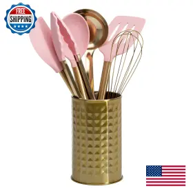 B0B2KZXZNS PARIS HILTON Pink Silicone Utensil Tool Crock Set