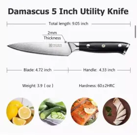 313046419485 PAUDIN Paring Utility Knife Damascus Steel Tang #2
