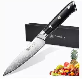 313046419485 PAUDIN Paring Utility Knife Damascus Steel Tang