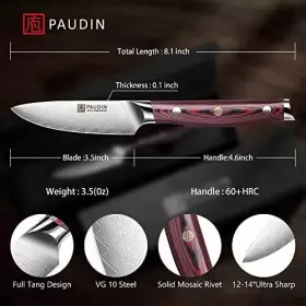 736139392357 PAUDIN Paring Knife Damascus Steel Blade Tang #2