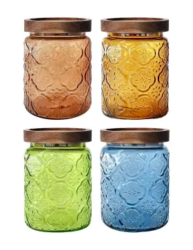 B0FCLXHQYW PENGSHU Glass Jars Airtight Wood Lids Storage Set