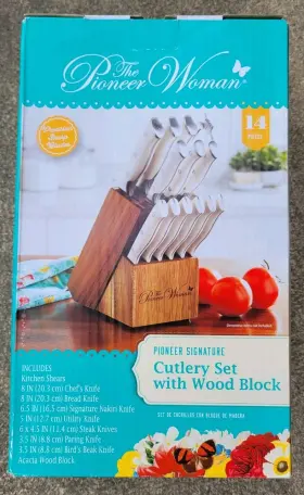 741393578638 PIONEER WOMAN Knife Cutlery Set Acacia Wood Box