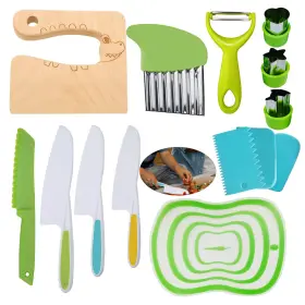 774947805454 PLOJOP Wooden Kids Kitchen Safe Knife Set Wood