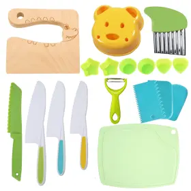 DAOJU-EYU-18PCS PLOJOP Wooden Kids Kitchen Safe Knife Set