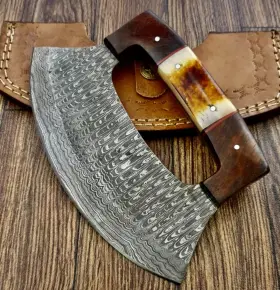 427357598593 POSHLAND Handmade Damascus Ulu Kitchen Knife