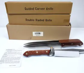K0186 QVC Double Bladed Guided Carver Knife Set Wooden