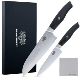 DAUS10 RAMM CUTLERY Damascus Steel Knife Set Santoku Carving